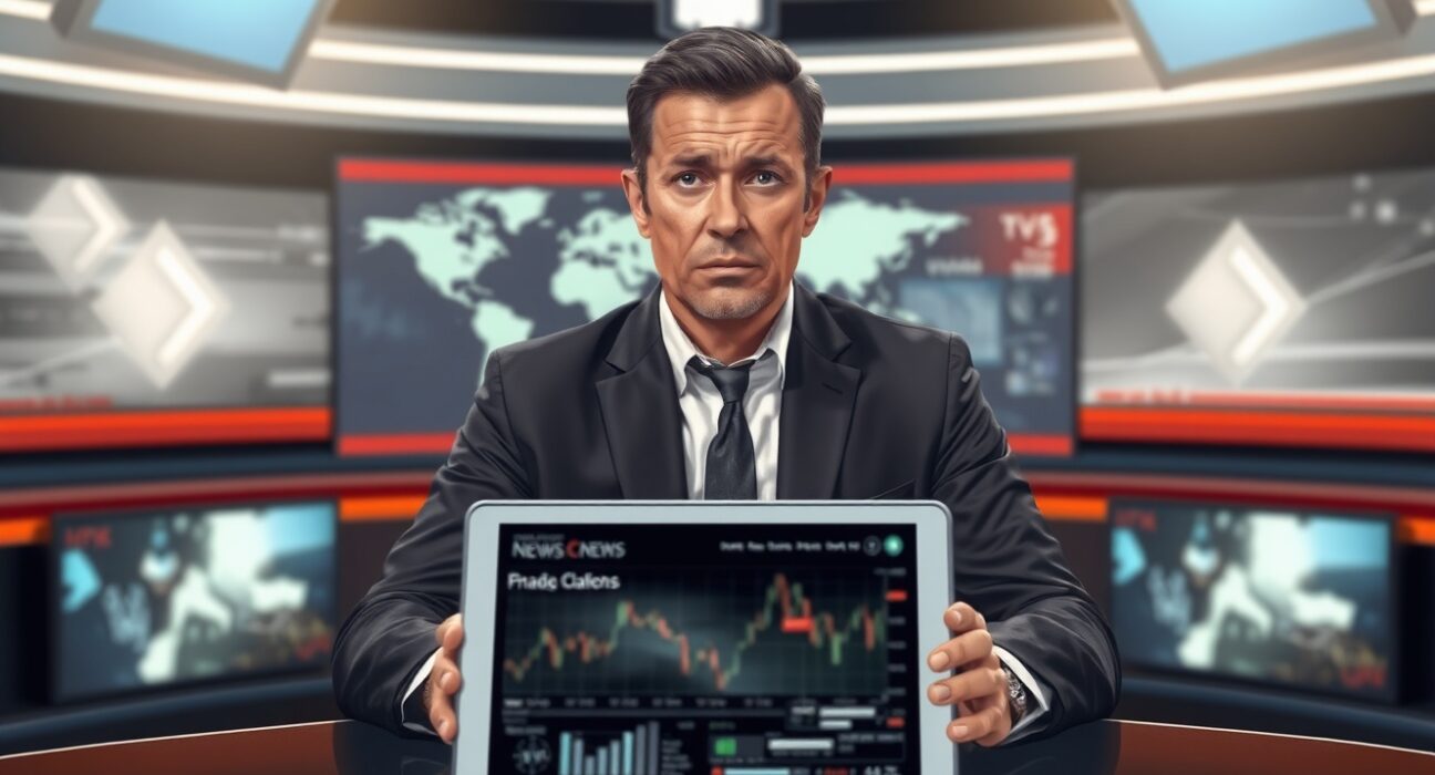 News anchor discussing Polymarket's controversial betting market closure on US pilot rescue