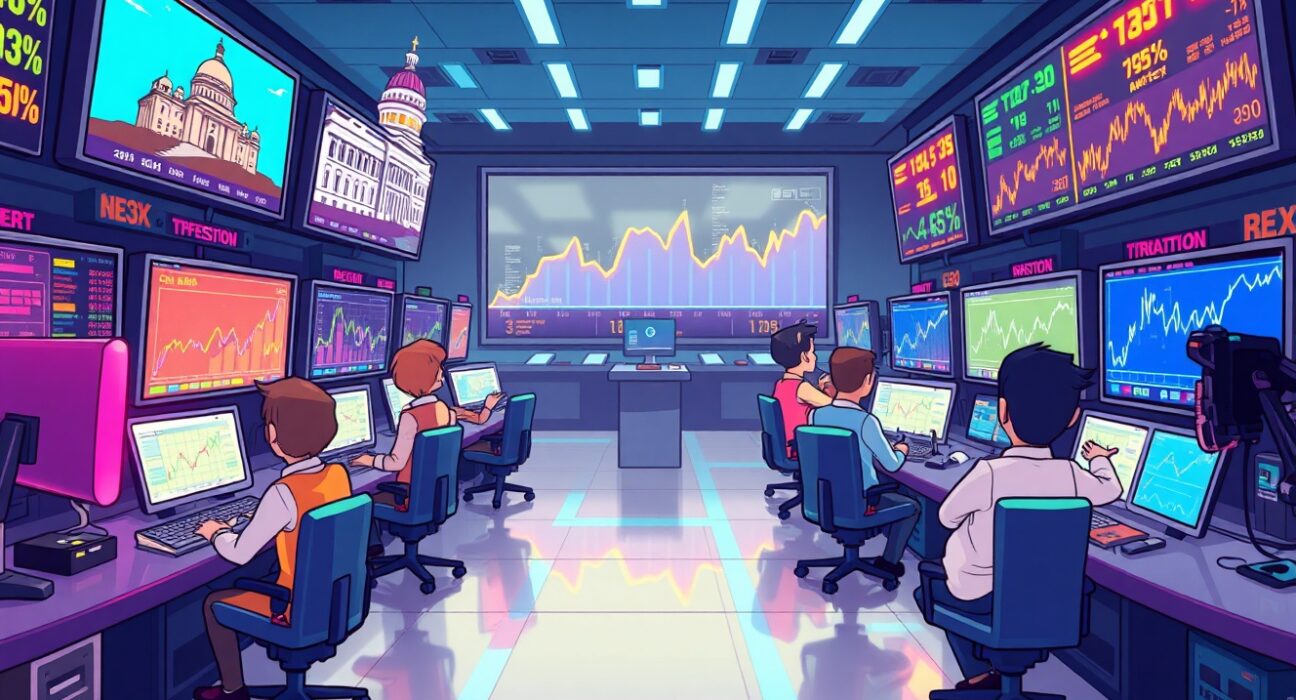 Polymarket prediction market showing high probability of government shutdown resolution with animated trading interface