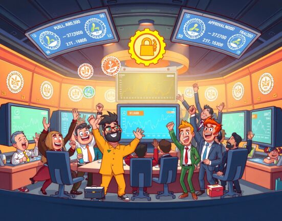 Polymarket regulatory approval celebration in vibrant trading environment