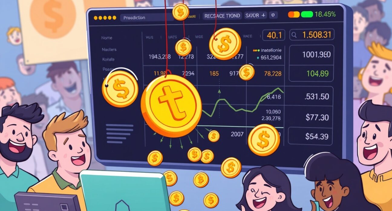 Cartoon illustration of a Polymarket token airdrop event, symbolizing exciting new opportunities in prediction markets.