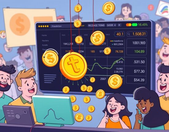 Cartoon illustration of a Polymarket token airdrop event, symbolizing exciting new opportunities in prediction markets.