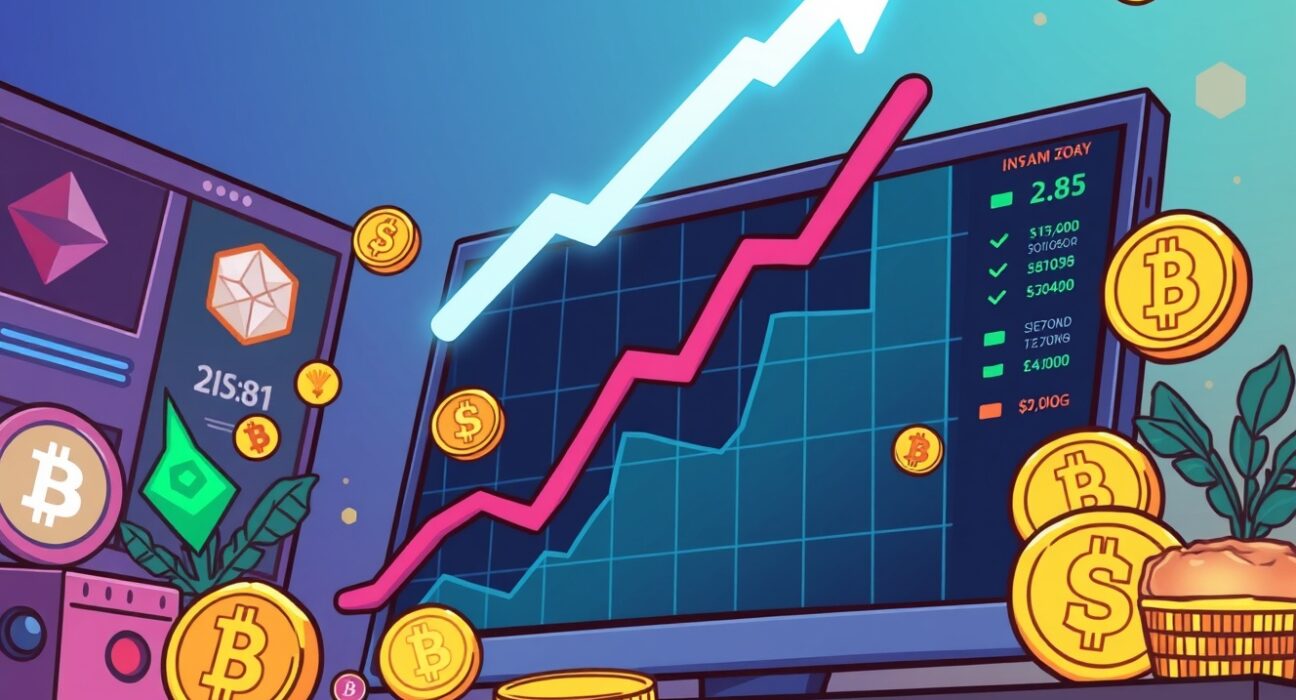 A vibrant cartoon illustrating the explosive Polymarket trading volume reaching new heights on a digital chart.