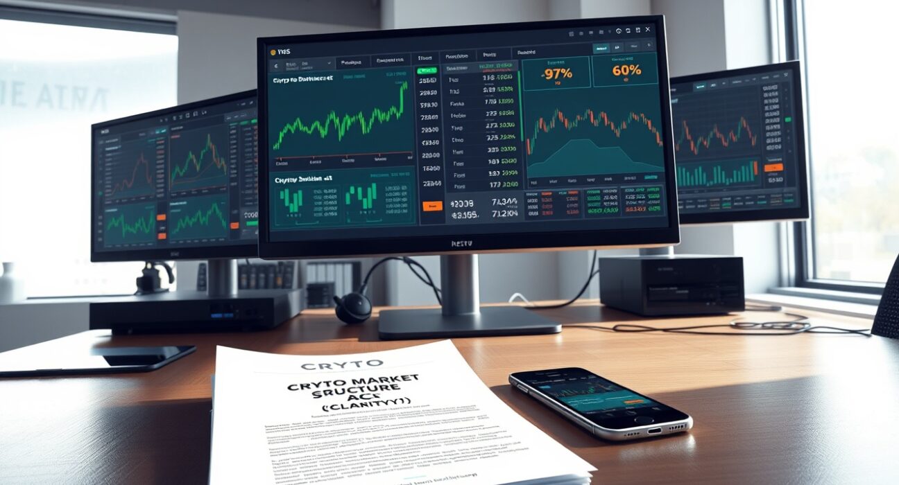 Polymarket prediction market interface showing odds for Trump signing crypto legislation with CLARITY Act document visible