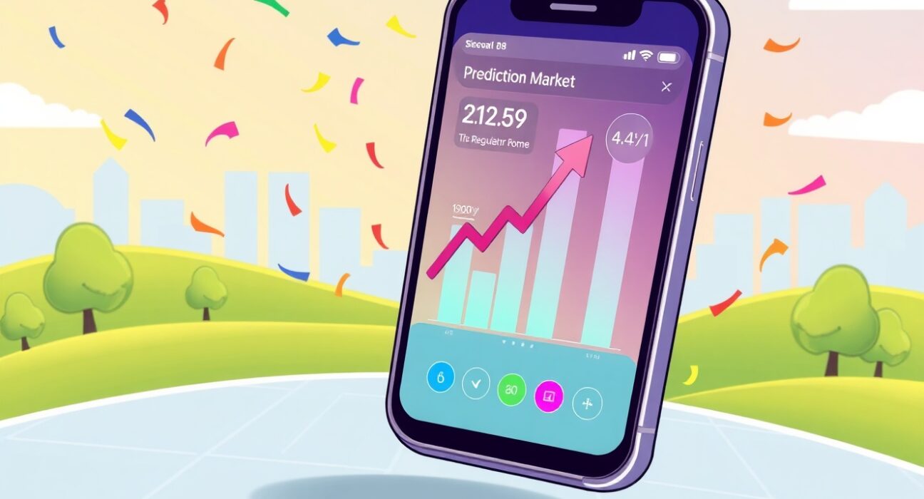 Polymarket's CFTC approved app launch on a smartphone, symbolizing regulated prediction market innovation.