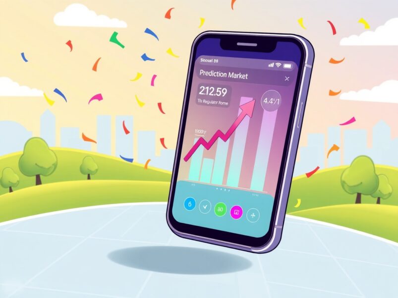 Polymarket's CFTC approved app launch on a smartphone, symbolizing regulated prediction market innovation.