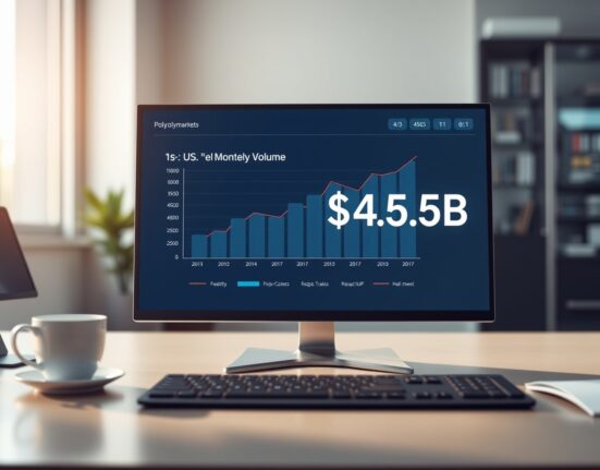 Digital dashboard showing Polymarket US trading volume reaching $4.5 billion in July.