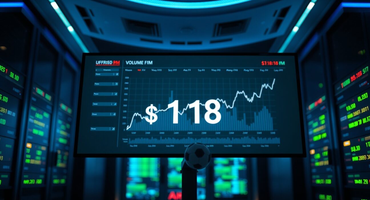 Polymarket trading dashboard showing record World Cup volume with soccer theme