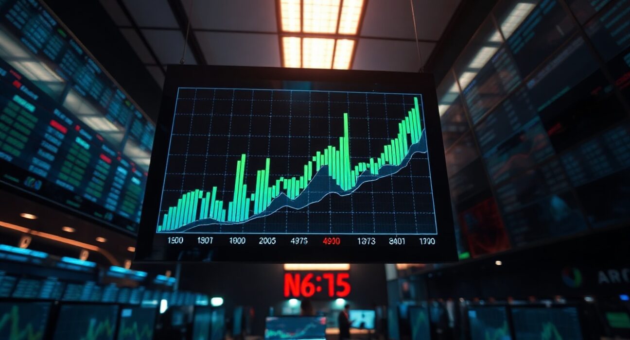 Digital display showing rising trading volume graph on Polymarket during World Cup