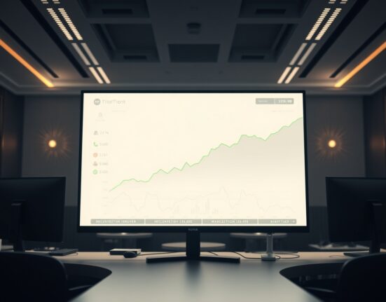 Sleek trading monitor with DeFi network visuals in a professional office setting, representing PopDEX funding news
