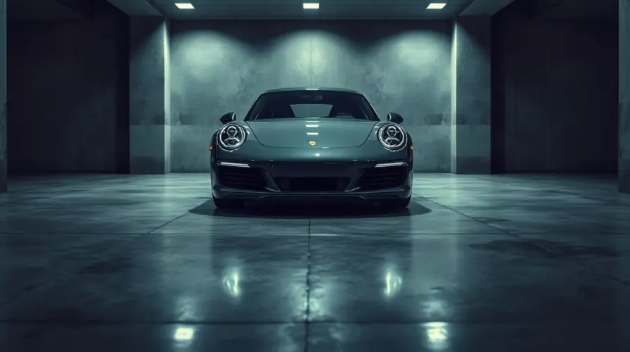 Porsche 911 sports car in a showroom, illustrating the end of the PIONΞERS CIRCLE Web3 project.