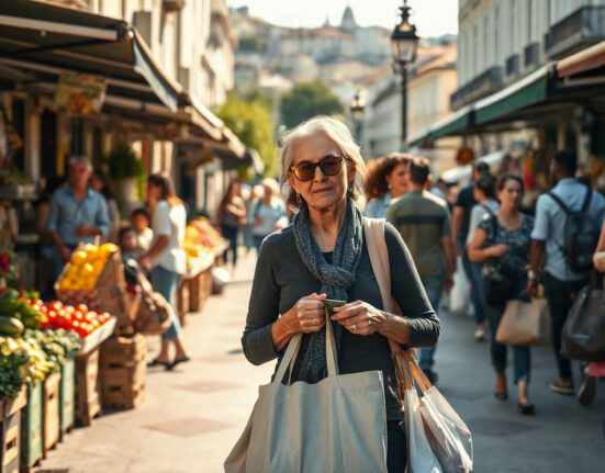 Shoppers in a Lisbon market reflect improved consumer sentiment in August 2025