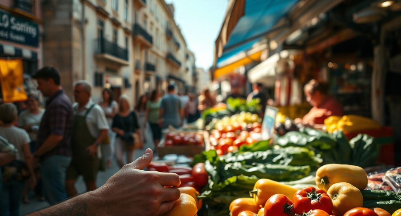 Shoppers at a Lisbon market as Portugal's consumer prices fall in July
