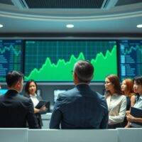 Investors watch a rising chart on a trading floor as post-inflation data boosts market confidence