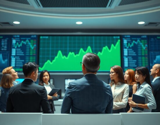 Investors watch a rising chart on a trading floor as post-inflation data boosts market confidence