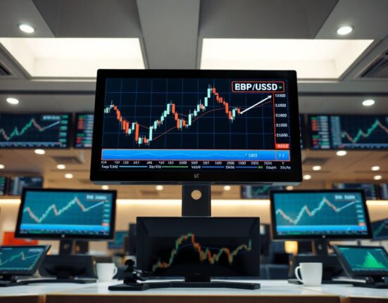 Trading screen showing GBP/USD price rise after weak US jobs report