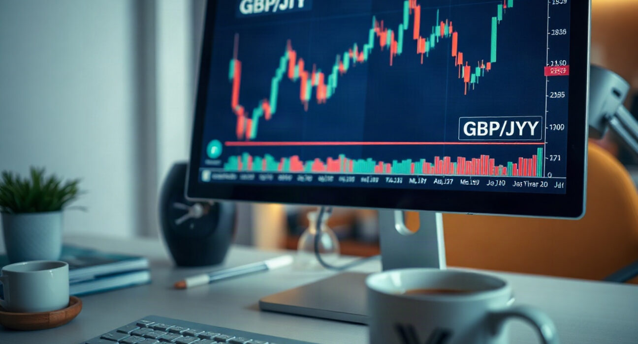 GBP/JPY chart on a trading screen reflecting market reaction to UK jobs data