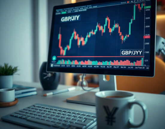 GBP/JPY chart on a trading screen reflecting market reaction to UK jobs data