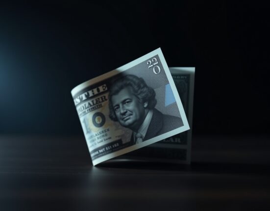 British Pound and US Dollar banknotes overlapping on a dark background, representing currency exchange rate fluctuations.
