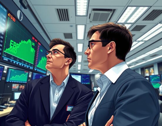 Traders on London forex floor reacting to pound sterling gains after Iran ceasefire news.