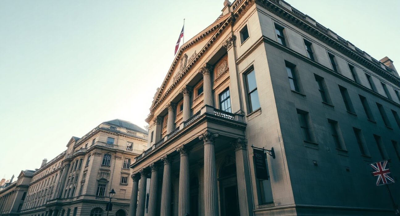 Bank of England building in London, symbolizing the British pound's strength in forex markets.