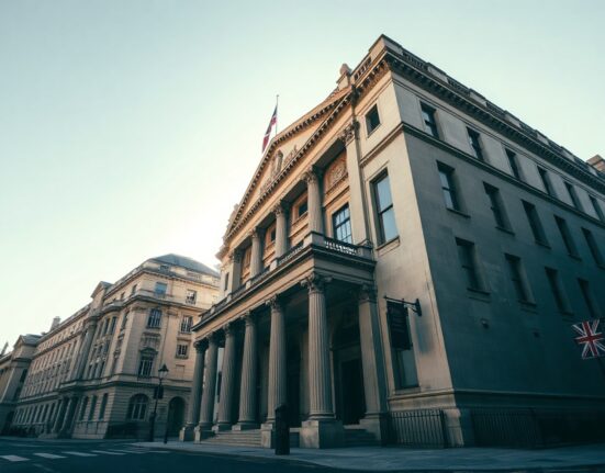 Bank of England building in London, symbolizing the British pound's strength in forex markets.