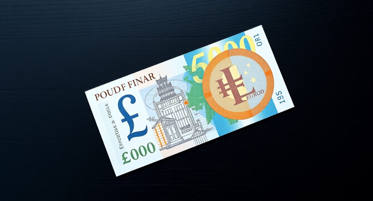 British Pound and Euro banknotes on a dark surface representing forex market analysis.