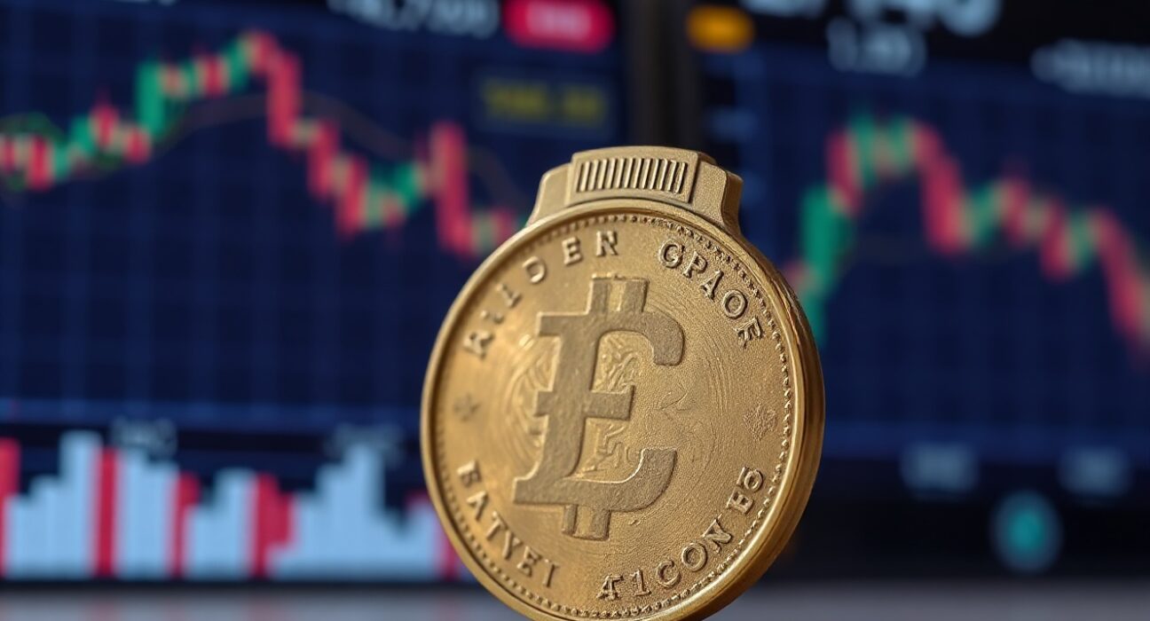 British pound coins and banknotes with a blurred financial market background