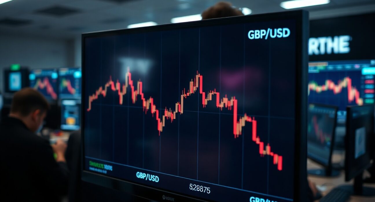 GBP/USD trading screen showing a downward trend amid geopolitical tensions