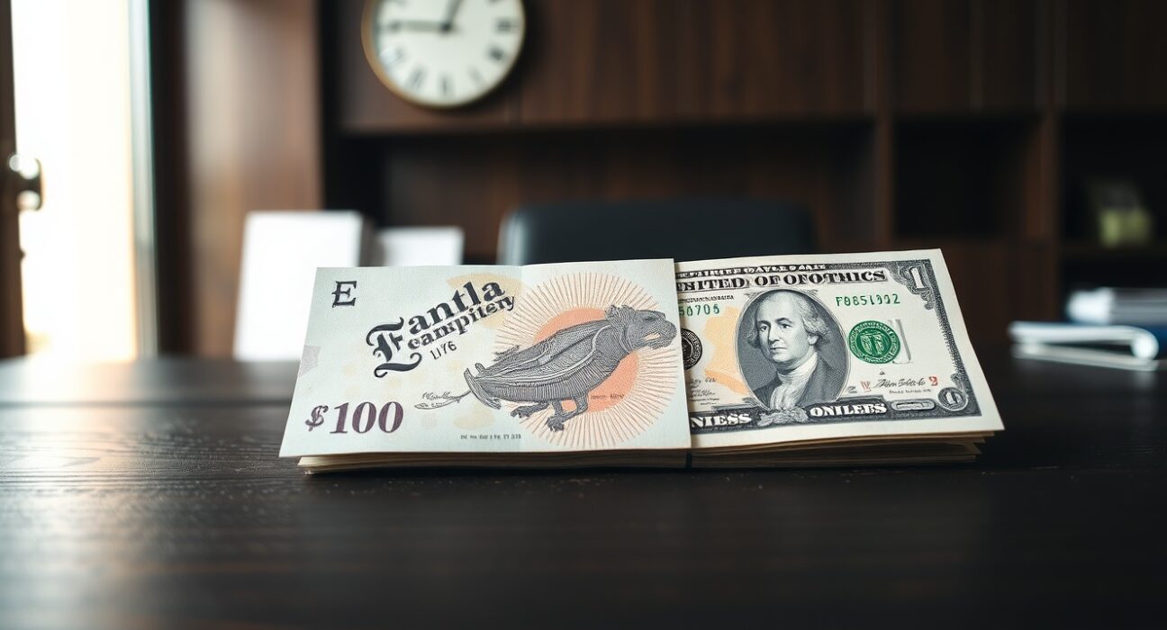 British pound and US dollar banknotes on a desk, representing GBP/USD exchange rate movements.