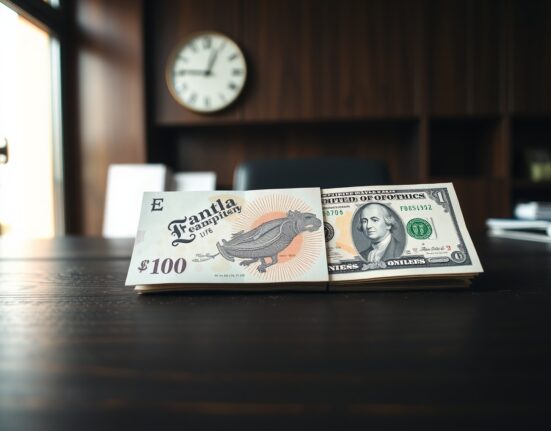 British pound and US dollar banknotes on a desk, representing GBP/USD exchange rate movements.