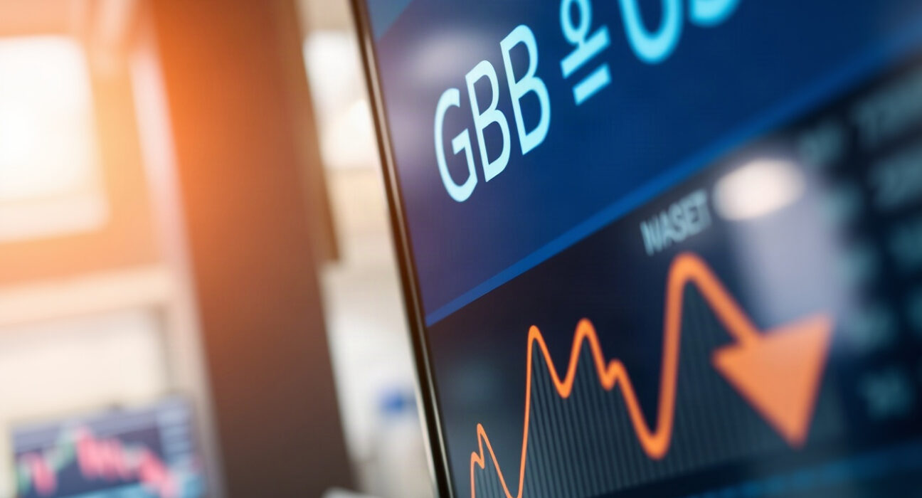 GBP/USD exchange rate chart showing a decline to weekly lows