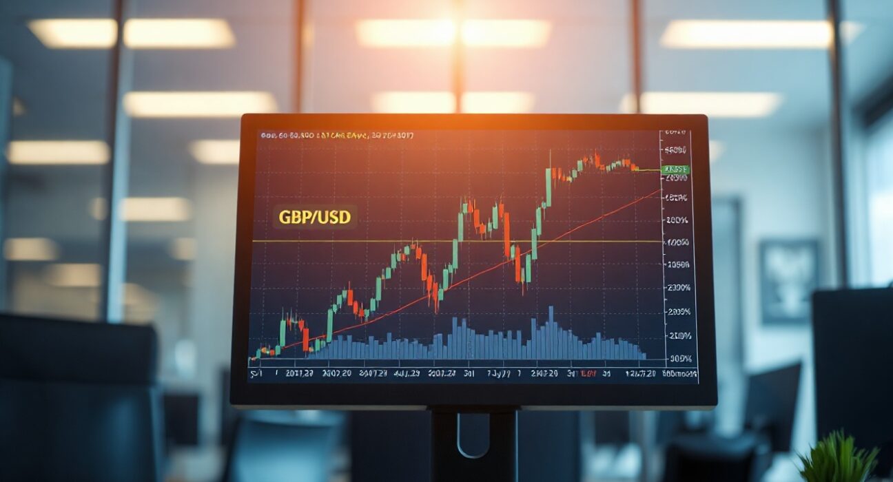 GBP/USD currency chart on a trading screen showing upward movement