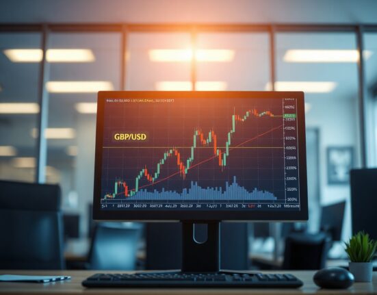 GBP/USD currency chart on a trading screen showing upward movement