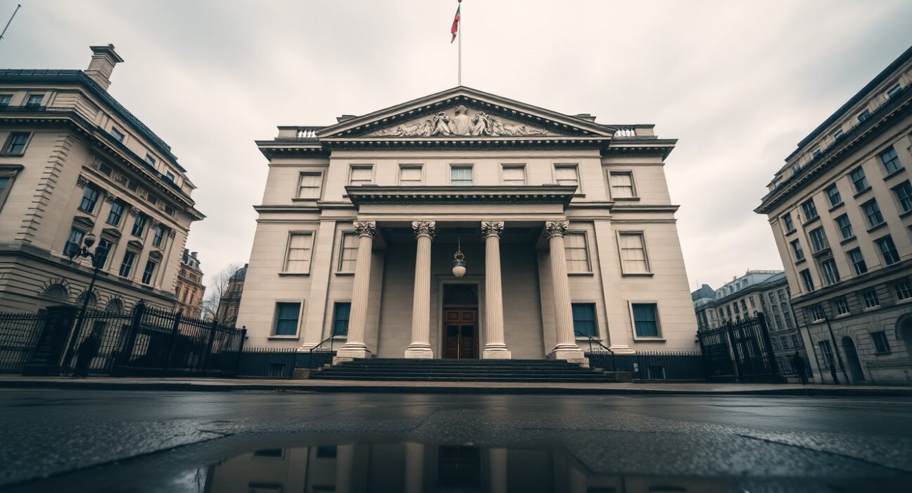 Bank of England building in London on an overcast day, representing the central bank's latest interest rate decision.