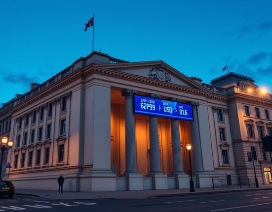 The Bank of England building in London, representing the central bank's decision on interest rates affecting the Pound Sterling.