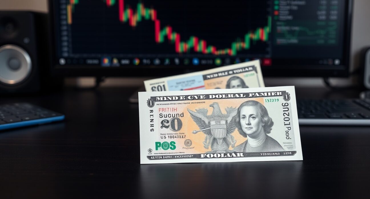British Pound and US Dollar banknotes on a desk, representing GBP/USD forex market analysis