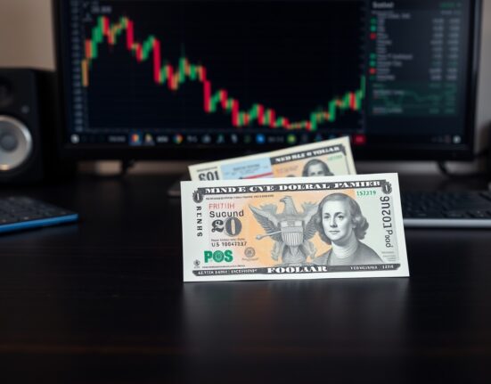 British Pound and US Dollar banknotes on a desk, representing GBP/USD forex market analysis
