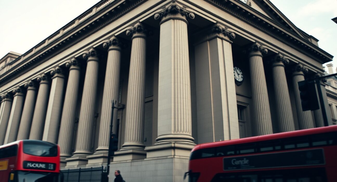 Bank of England building in London, symbolizing UK monetary policy and pound sterling market focus
