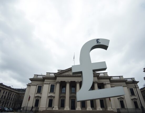 Pound Sterling under pressure after Bank of England leaves interest rates unchanged at 3.75%, with GBP symbol near the BoE building
