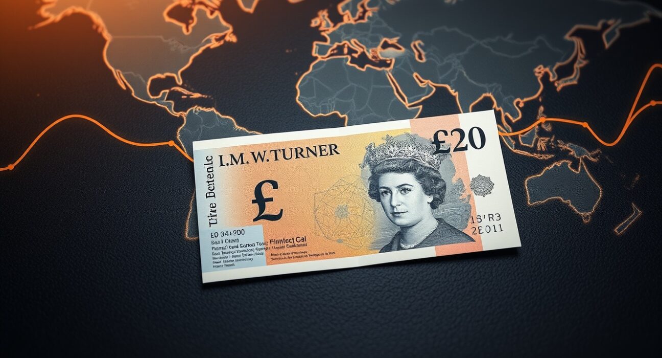 A £20 Pound Sterling banknote representing the currency's strength amidst global uncertainty, including Middle East tensions.