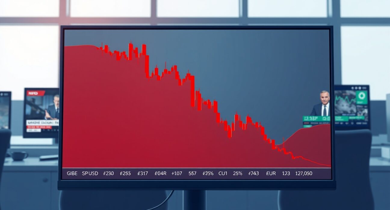 GBP/USD exchange rate chart falling sharply due to Middle East tensions and Bank of England comments.