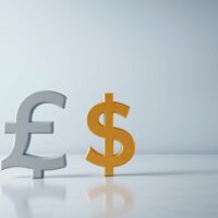 Pound Sterling and US Dollar symbols on trading floor, representing subdued trading ahead of Fed and BoE policy announcements.