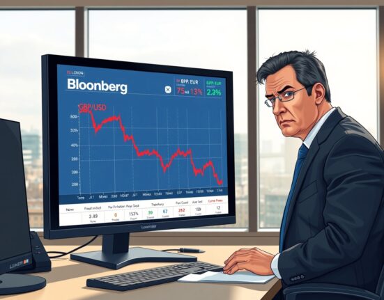 Pound Sterling trading analysis on Bloomberg Terminal showing currency decline amid Federal Reserve and Bank of England policy decisions.