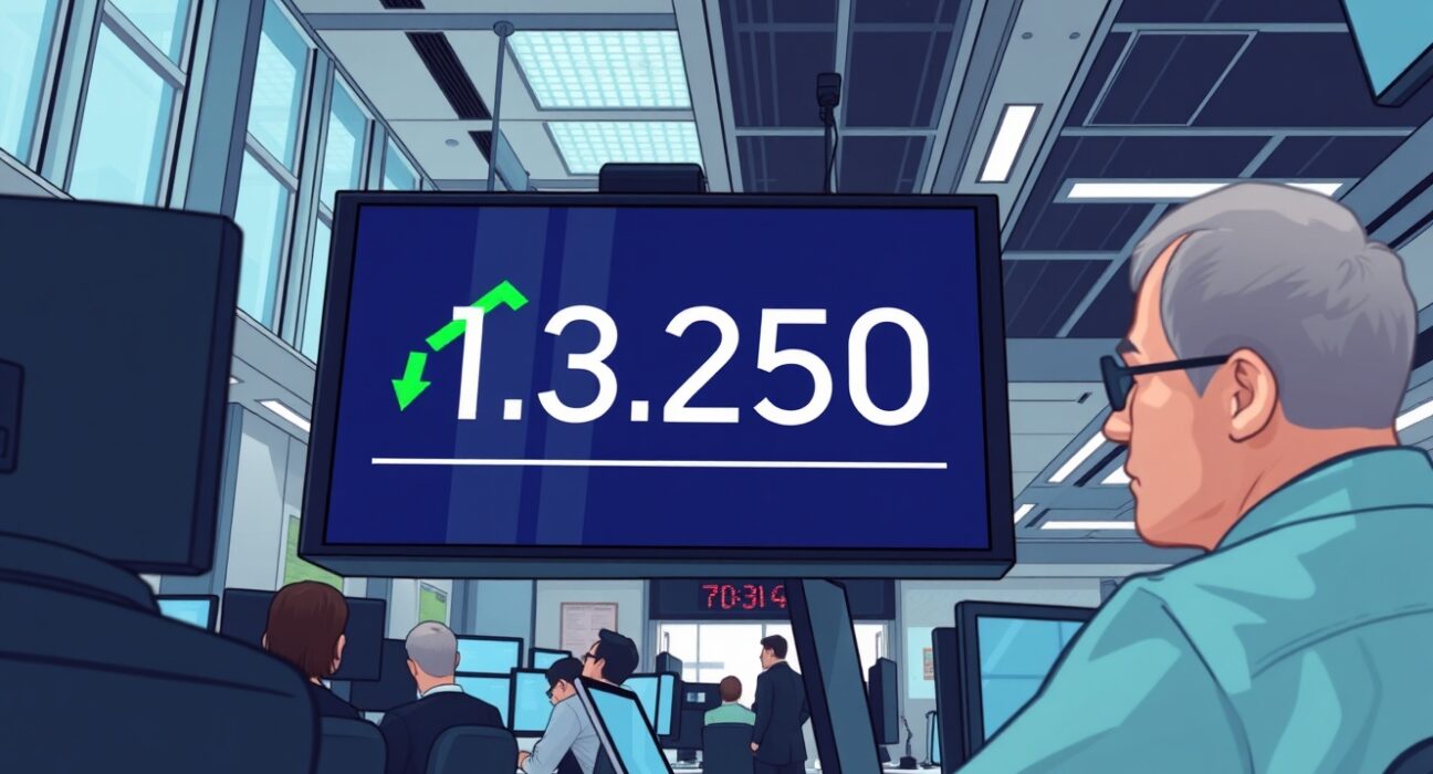 Pound Sterling trading above 1.3250 on a forex display ahead of central bank decisions.