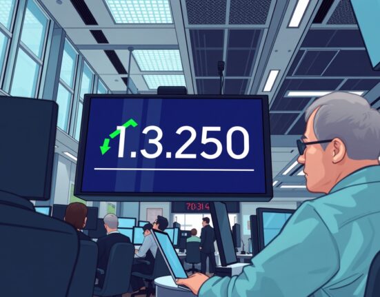 Pound Sterling trading above 1.3250 on a forex display ahead of central bank decisions.