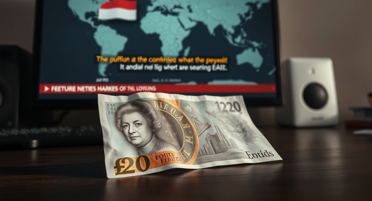 British Pound Sterling banknote analysis during Middle East conflict affecting currency markets.