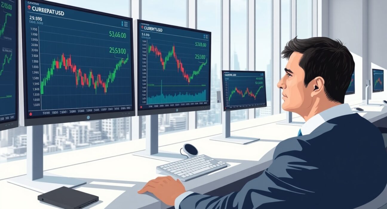 Professional trader analyzing Pound Sterling exchange rates during critical UK economic data week