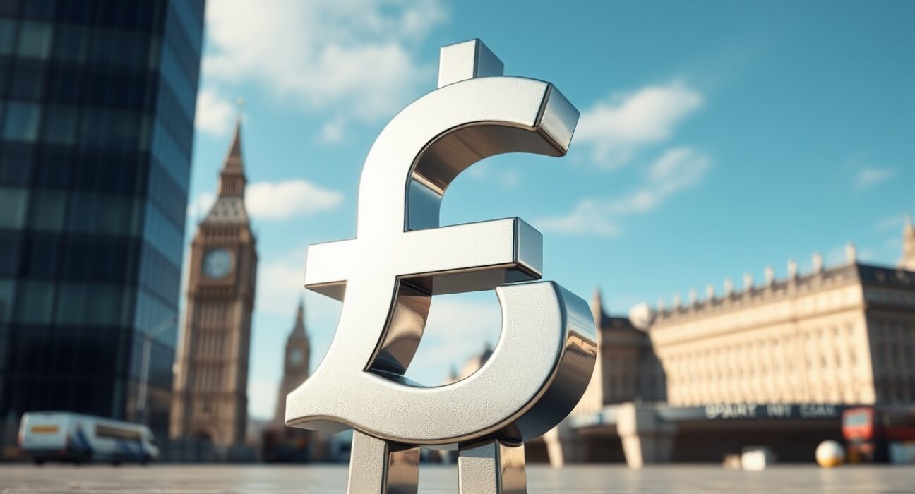 Pound Sterling symbol under pressure as UK inflation cools, affecting Bank of England policy decisions