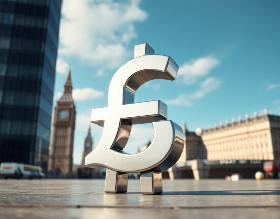 Pound Sterling symbol under pressure as UK inflation cools, affecting Bank of England policy decisions