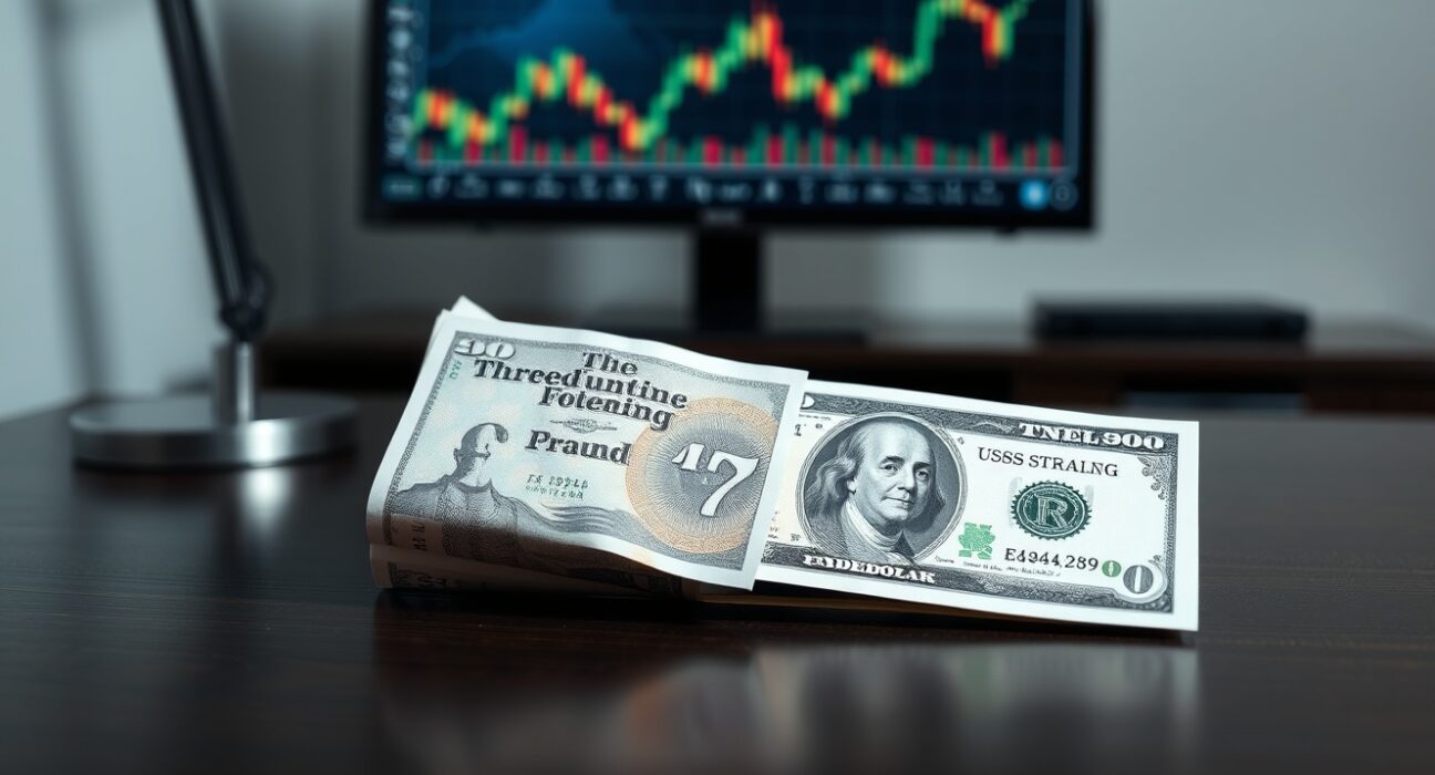Pound Sterling and US Dollar banknotes on a table, representing forex market dynamics and safe-haven demand.
